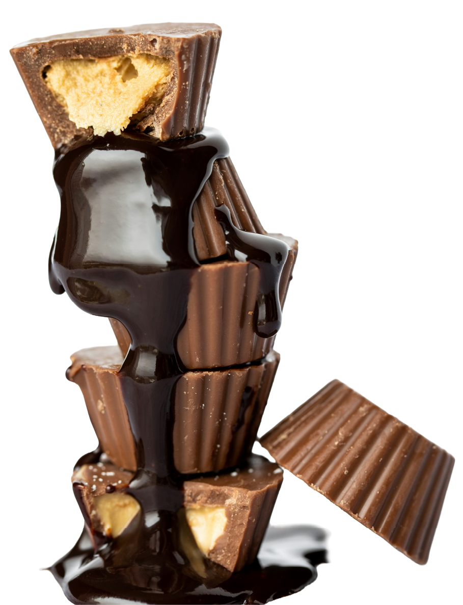 stack of peanut butter cups and dark chocolate made from Huruma single origin cocoa
